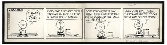 Charles Schulz Hand-Drawn Peanuts Comic Strip From 1963 Featuring Charlie Brown
